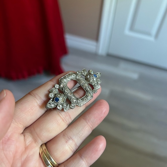 EISENBERG 1940 crystal platinum Elegant Silver and Blue Brooch 💙 - Picture 3 of 7